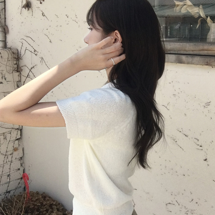 ペンダントカラー半袖サマーニット IVORY