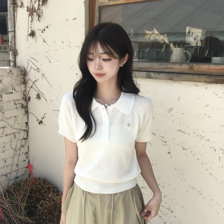 ペンダントカラー半袖サマーニット IVORY