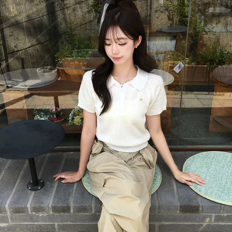 ペンダントカラー半袖サマーニット IVORY