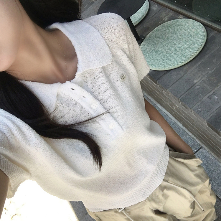 ペンダントカラー半袖サマーニット IVORY