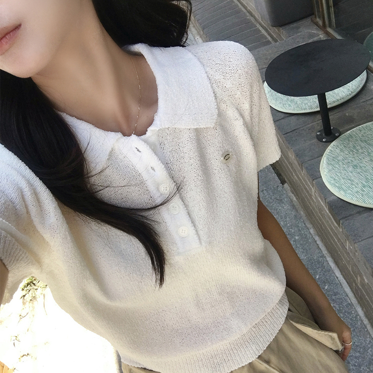 ペンダントカラー半袖サマーニット IVORY