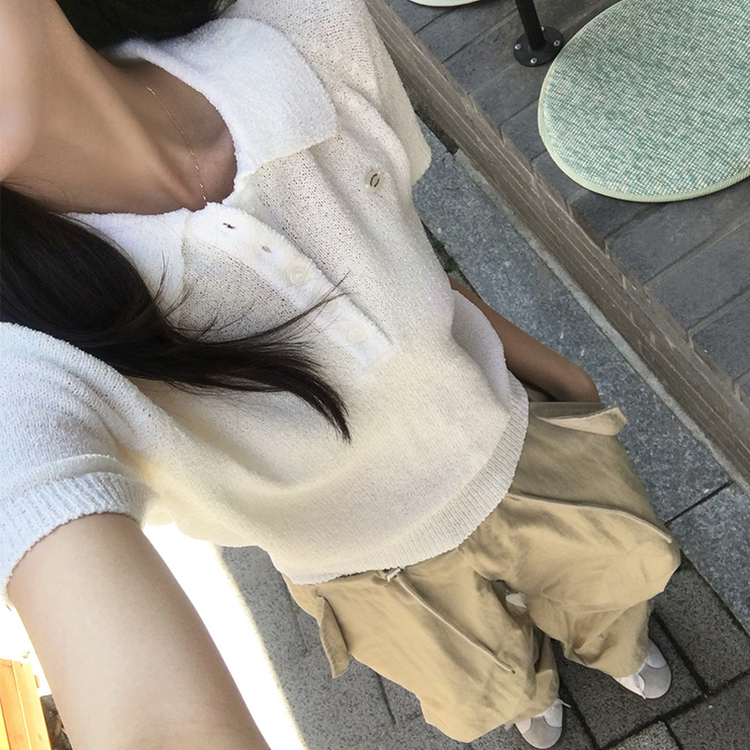 ペンダントカラー半袖サマーニット IVORY