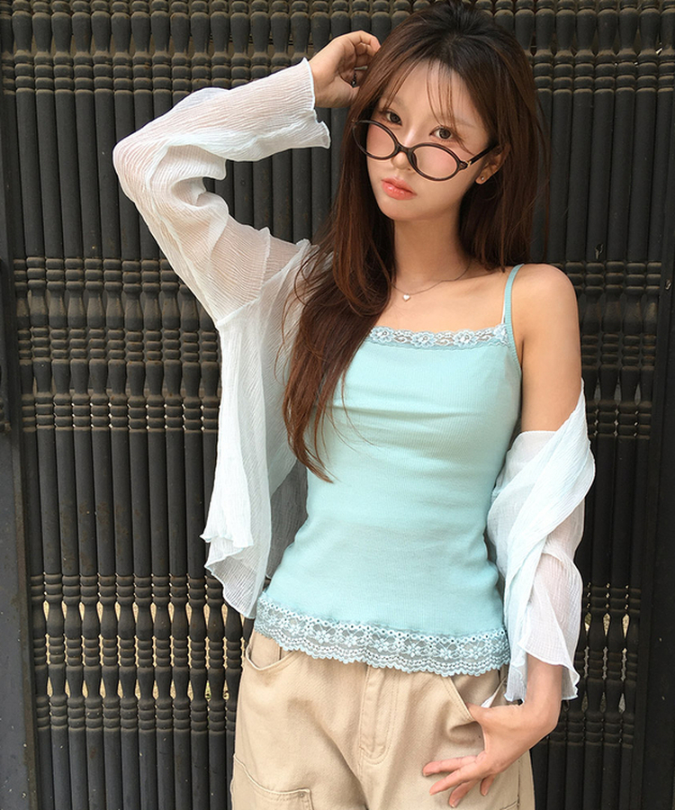 レーススリムスクエアキャミソール(7color) MINT