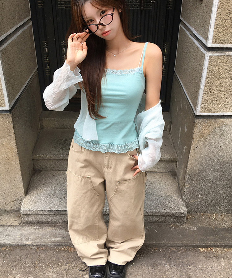 レーススリムスクエアキャミソール(7color) MINT