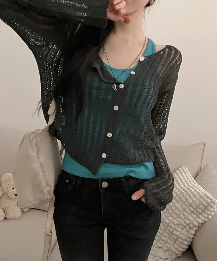 ブークレシアーアシメカーディガン(5color) BLACK