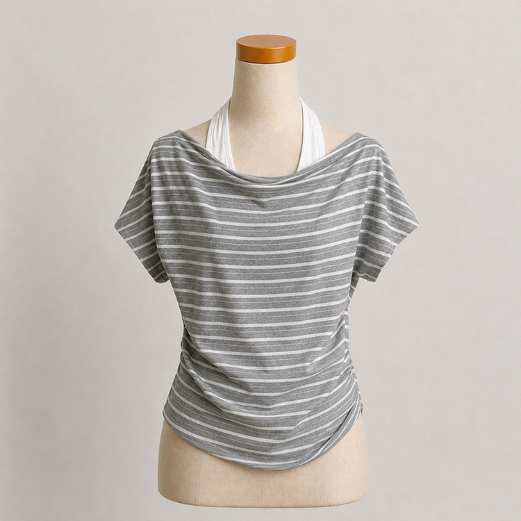 ボートネックボーダーレイヤード半袖Tシャツ