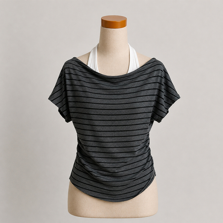 ボートネックボーダーレイヤード半袖Tシャツ
