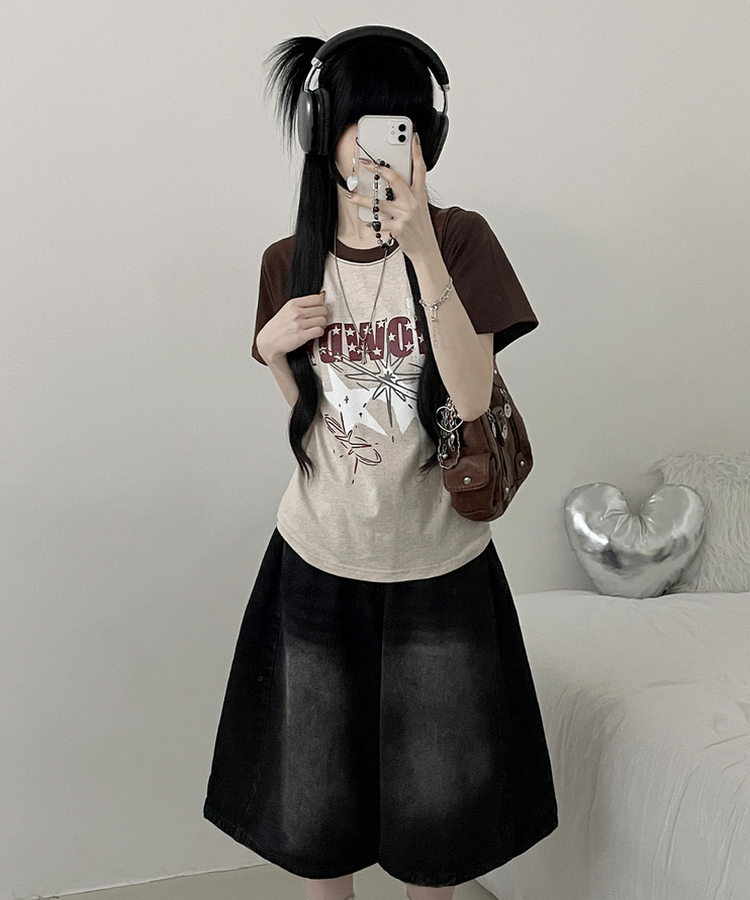 レタリングプリントラグラン半袖Tシャツ MOCHA
