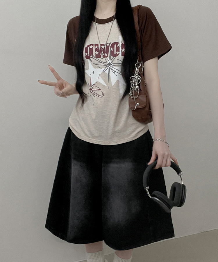 レタリングプリントラグラン半袖Tシャツ MOCHA