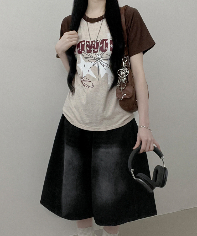レタリングプリントラグラン半袖Tシャツ MOCHA