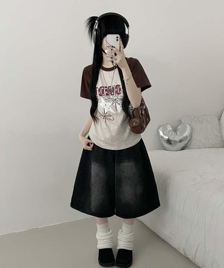 レタリングプリントラグラン半袖Tシャツ MOCHA