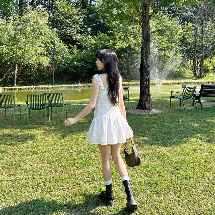 パンチングレースフラワーワンピース WHITE