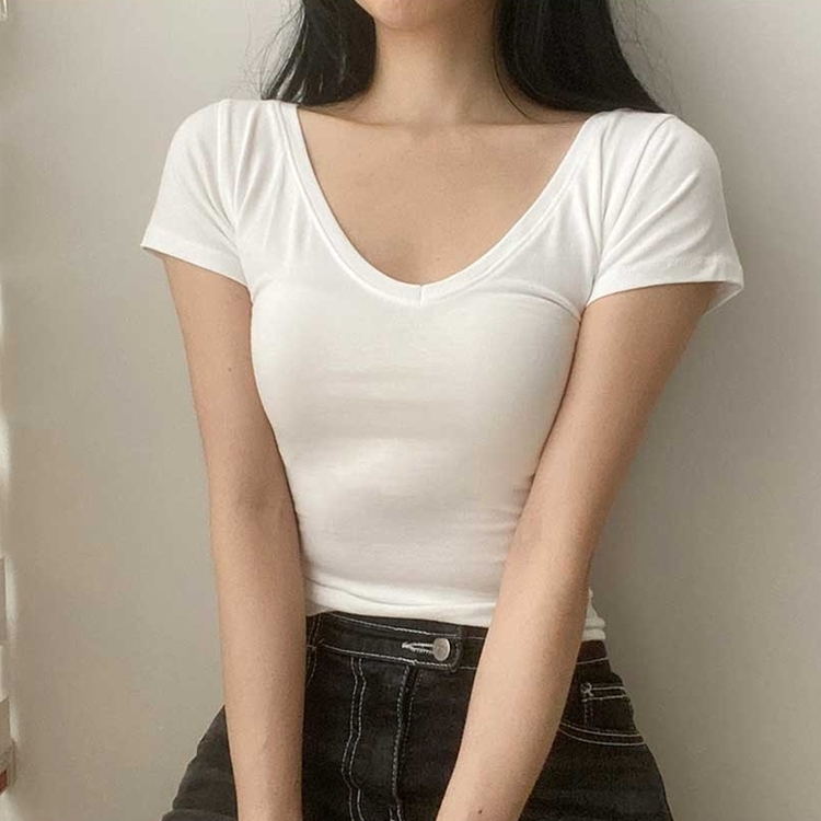 スリムVネックキャップスリーブ半袖Tシャツ IVORY