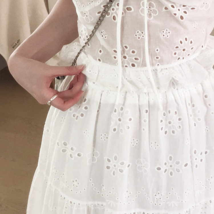 【SET】レースパンチングブラウス＋ロングスカート WHITE