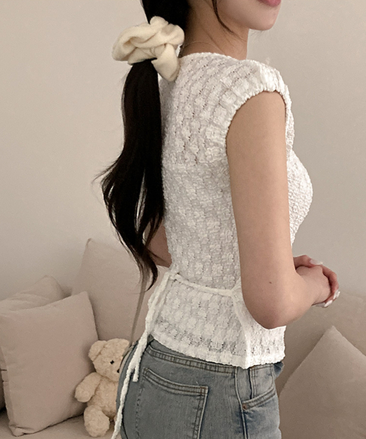 フラワーレースVネックTシャツ WHITE