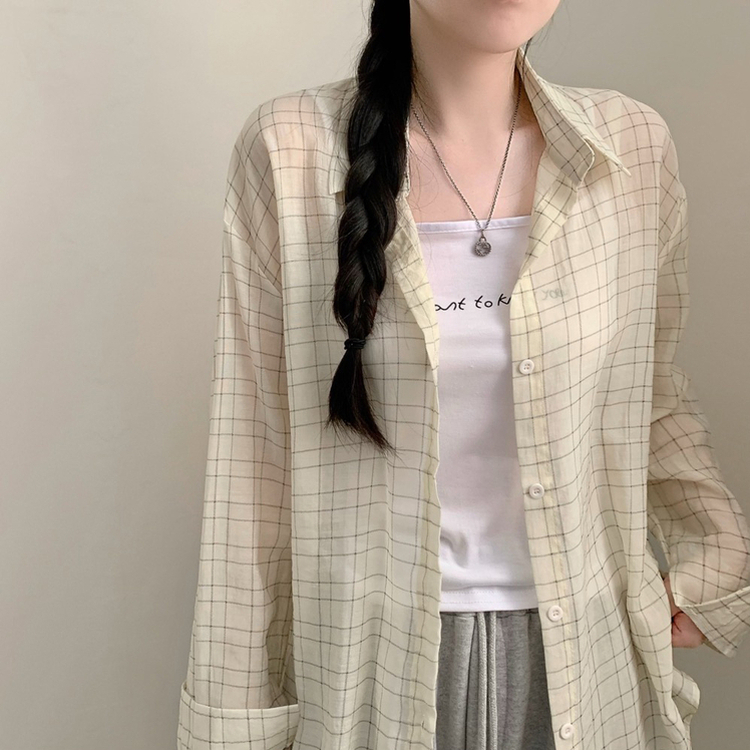 【SET】レタリングキャミソール＋チェック長袖シャツ YELLOW