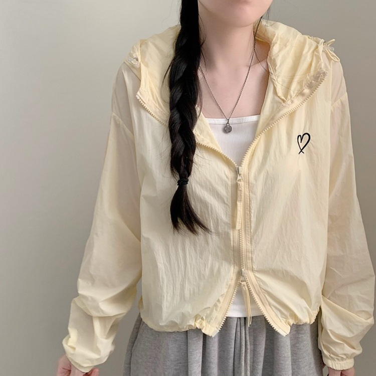 ハート刺繍フードジップアップウィンドブレーカー(5color) YELLOW