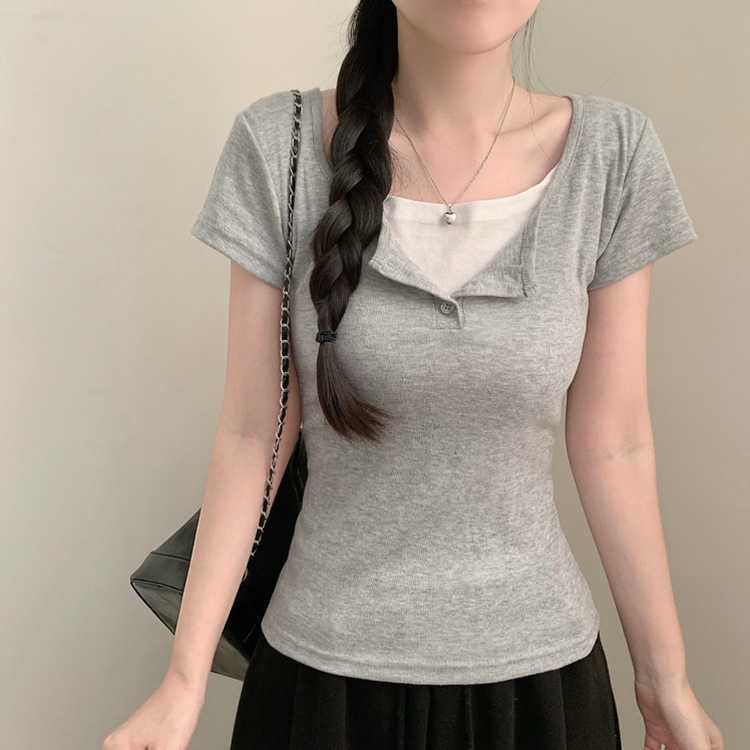 ボタン半袖Tシャツ(7color) MELANGE
