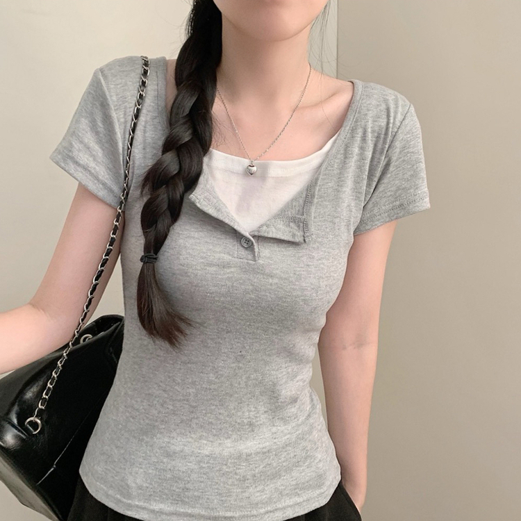 ボタン半袖Tシャツ(7color) MELANGE