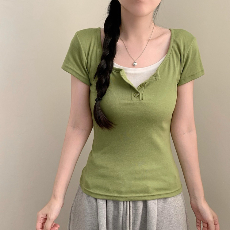 ボタン半袖Tシャツ(7color) OLIVE