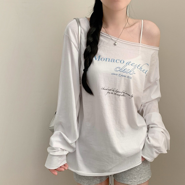 レタリングオフショルダーワンショルダー長袖Tシャツ IVORY