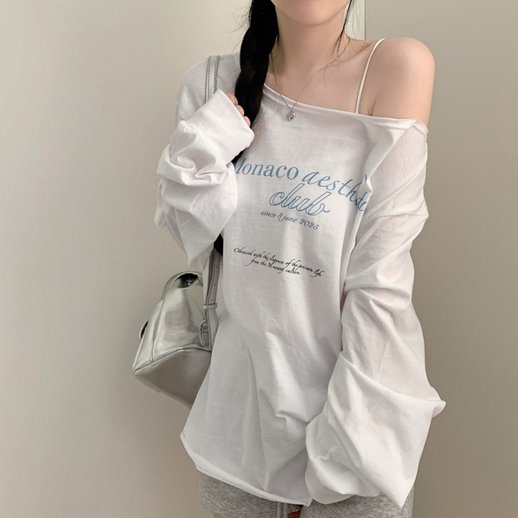 レタリングオフショルダーワンショルダー長袖Tシャツ IVORY