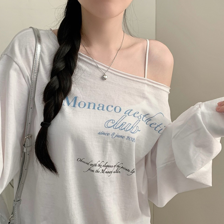 レタリングオフショルダーワンショルダー長袖Tシャツ IVORY