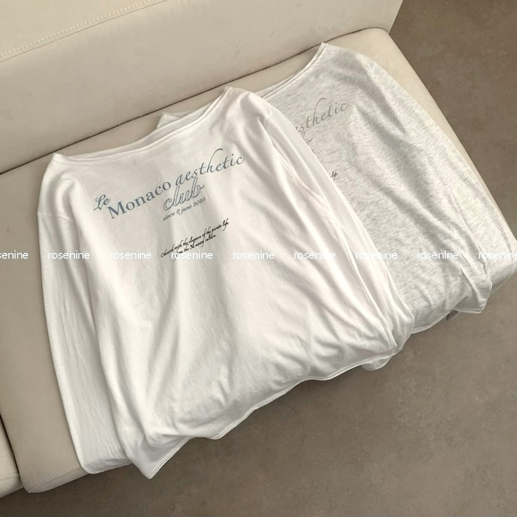 レタリングオフショルダーワンショルダー長袖Tシャツ