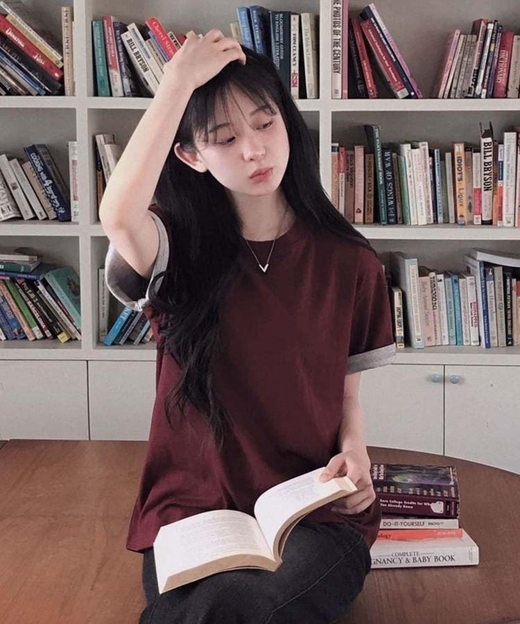 ロールアップ半袖ルーズフィットTシャツ(6color) BURGUNDY