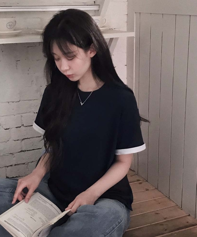ロールアップ半袖ルーズフィットTシャツ(6color) NAVY