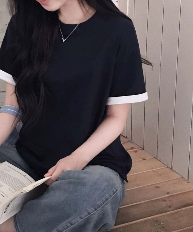 ロールアップ半袖ルーズフィットTシャツ(6color) NAVY