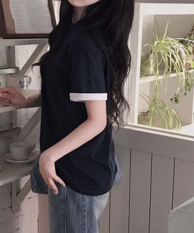 ロールアップ半袖ルーズフィットTシャツ(6color) NAVY