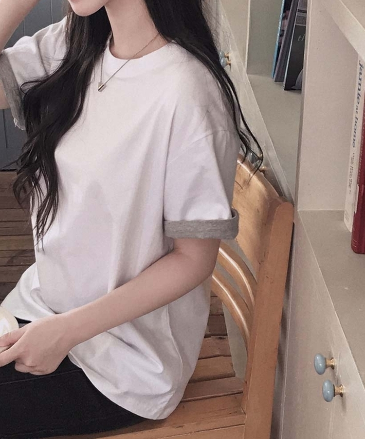 ロールアップ半袖ルーズフィットTシャツ(6color) IVORY