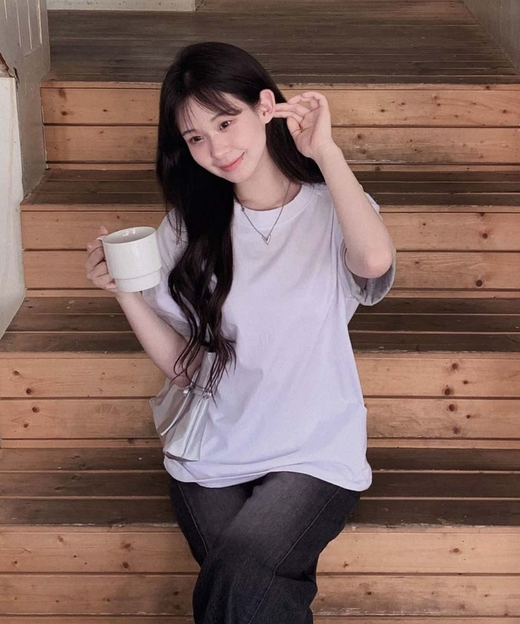 ロールアップ半袖ルーズフィットTシャツ(6color) IVORY