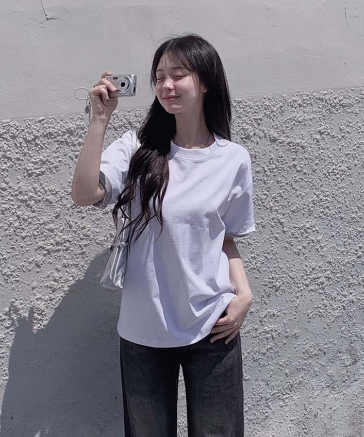 ロールアップ半袖ルーズフィットTシャツ(6color) IVORY