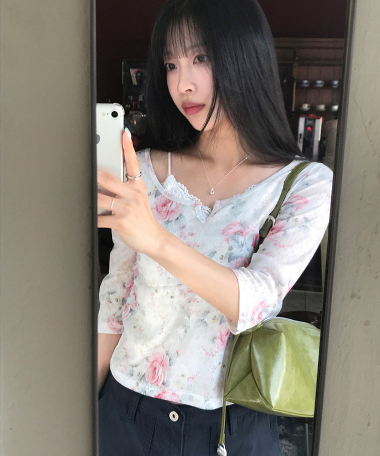 フラワー7分丈Tシャツ CREAM