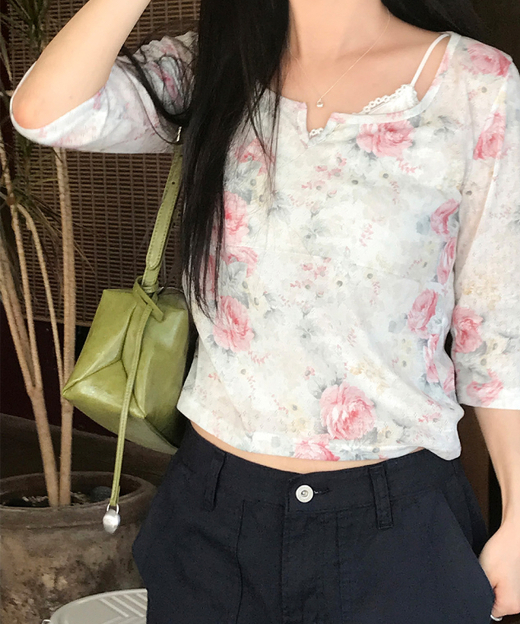 フラワー7分丈Tシャツ CREAM