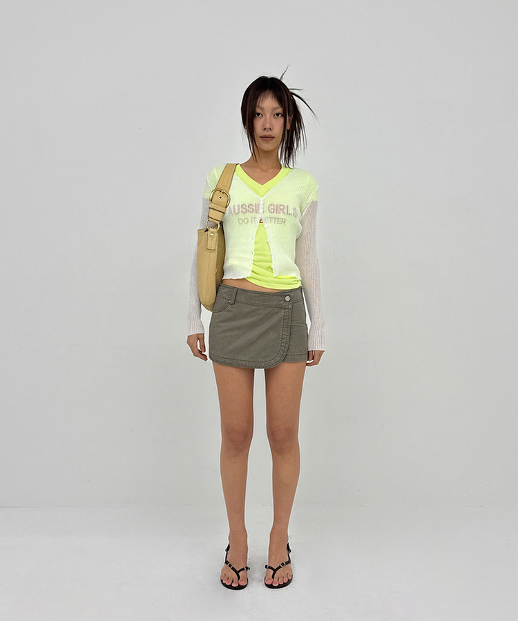 レタリングVネック半袖Tシャツ LIME