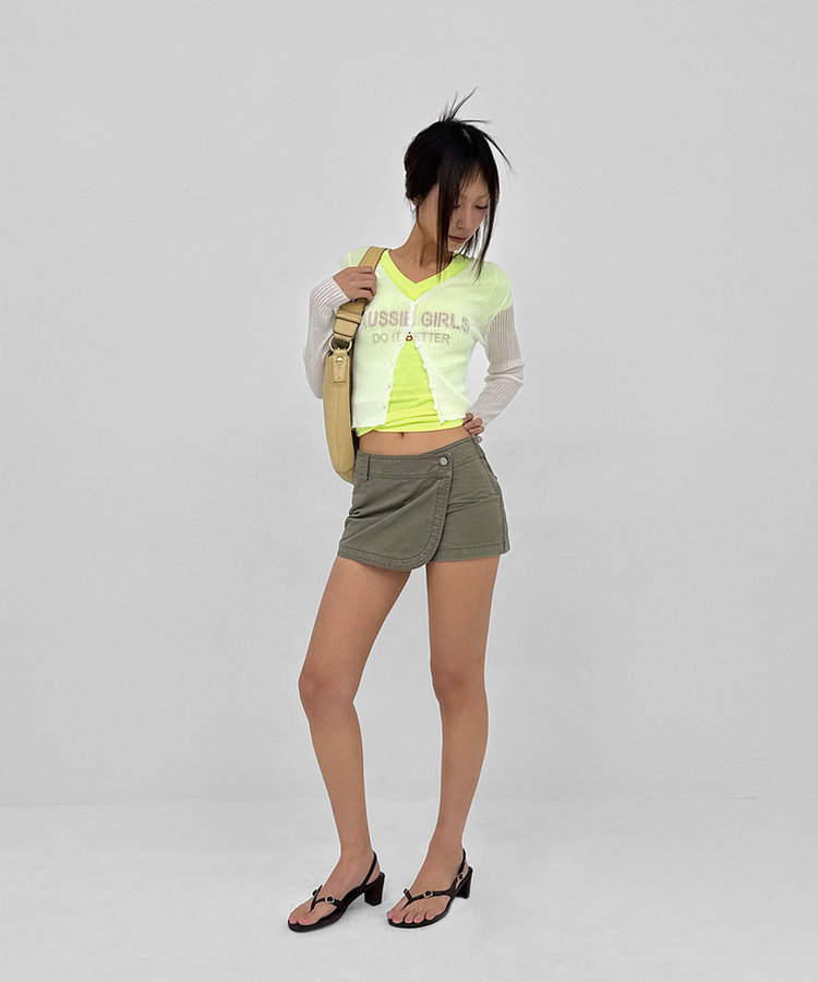 レタリングVネック半袖Tシャツ LIME