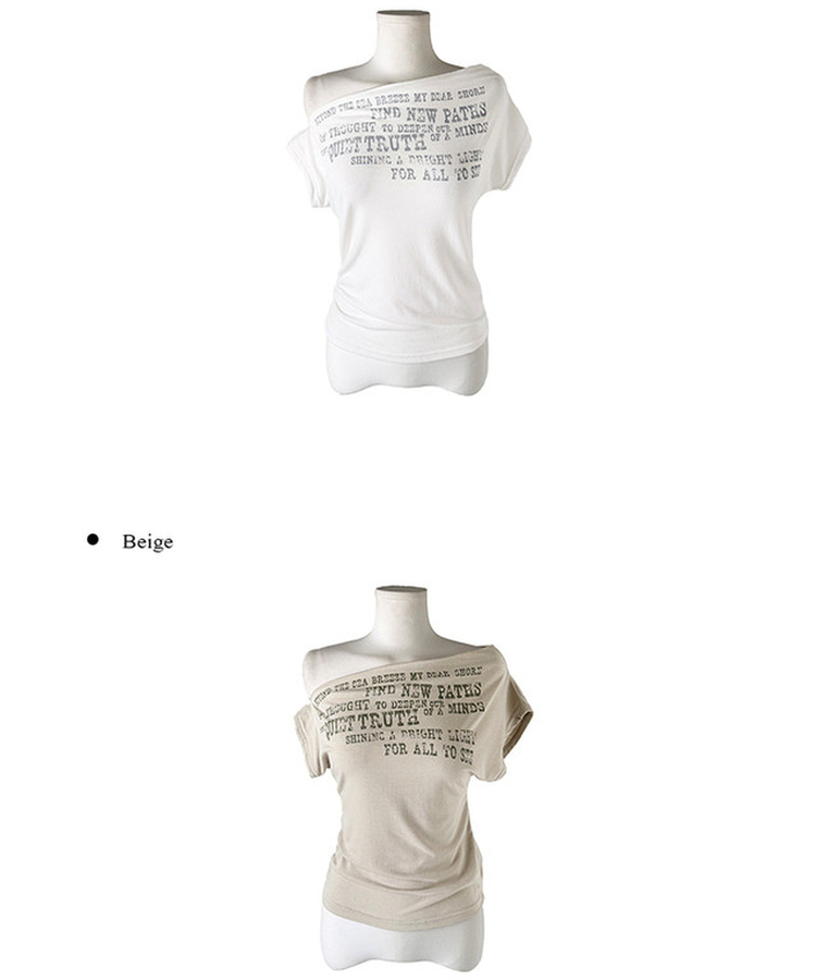 レタリングオフショルダーシャーリング半袖Tシャツ