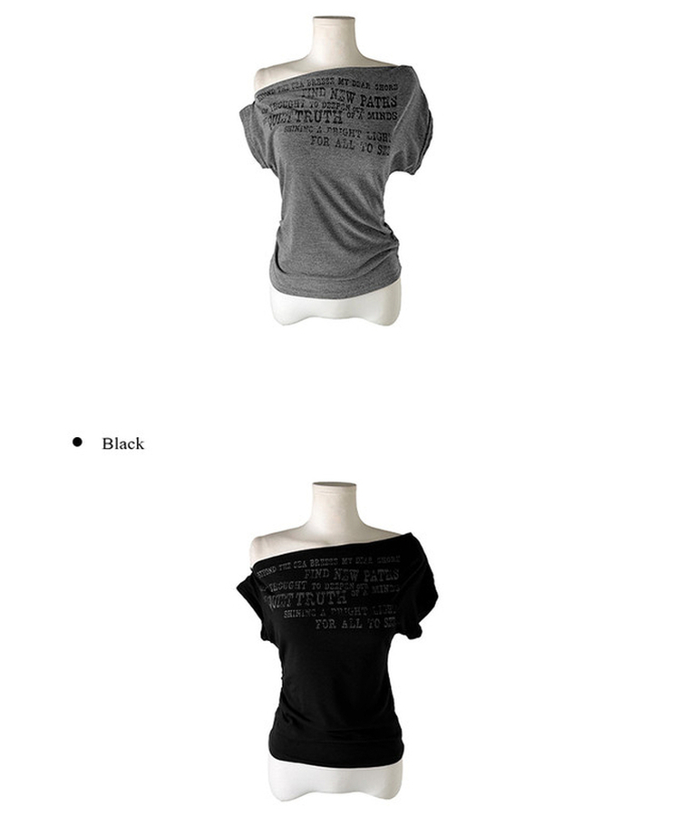 レタリングオフショルダーシャーリング半袖Tシャツ