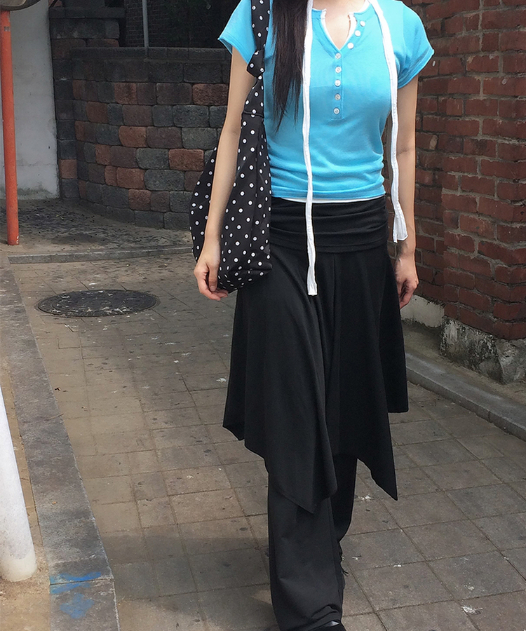 ボタンVネックニット半袖Tシャツ(7color) BLUE