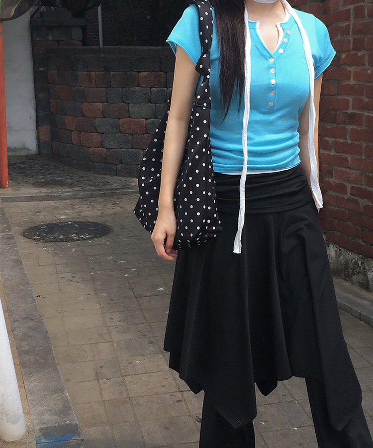 ボタンVネックニット半袖Tシャツ(7color) BLUE
