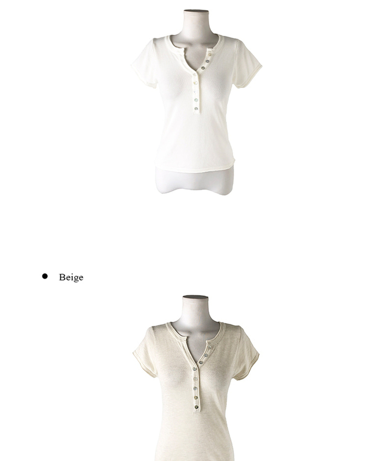 ボタンVネックニット半袖Tシャツ(7color)