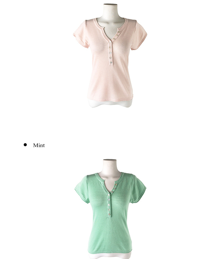 ボタンVネックニット半袖Tシャツ(7color)