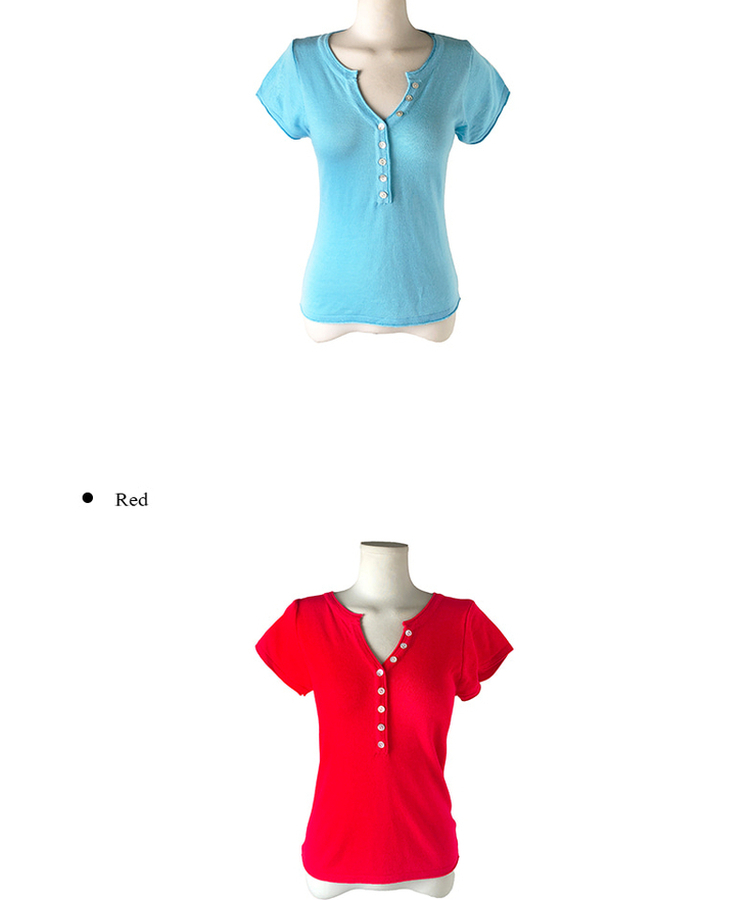 ボタンVネックニット半袖Tシャツ(7color)