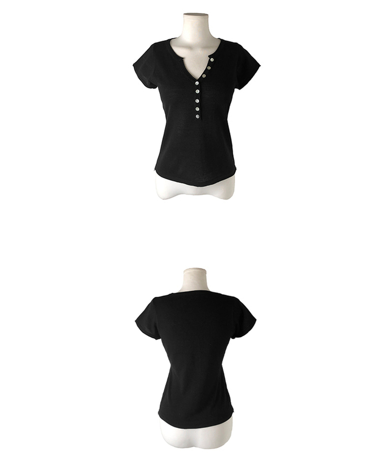 ボタンVネックニット半袖Tシャツ(7color)