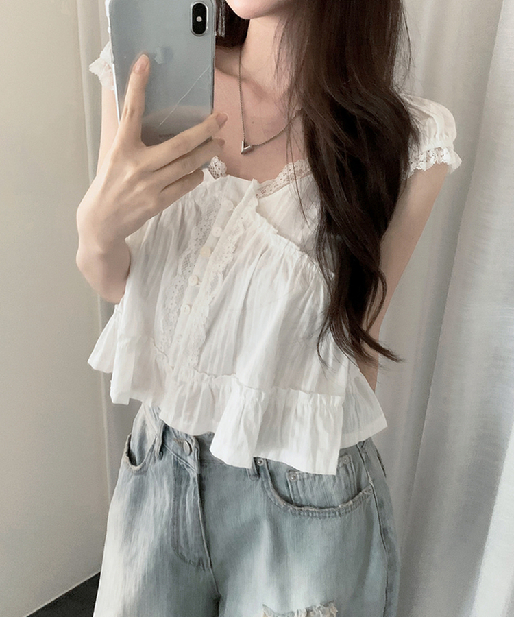 レースフリルブラウス IVORY