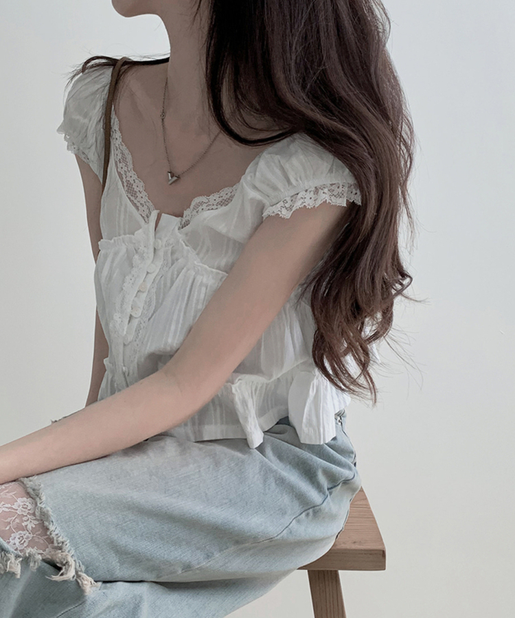 レースフリルブラウス IVORY