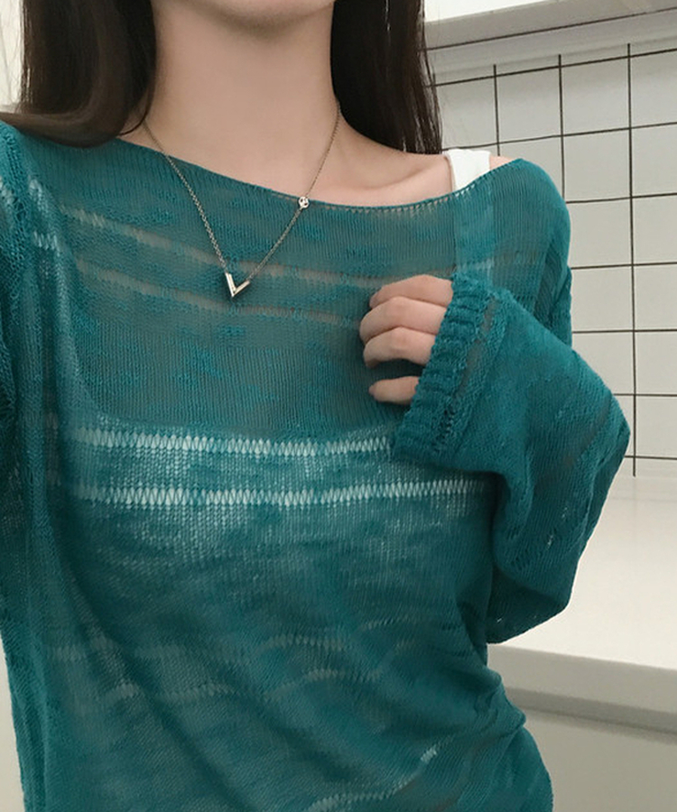 シアーボートネック長袖ニット(5color) TEAL